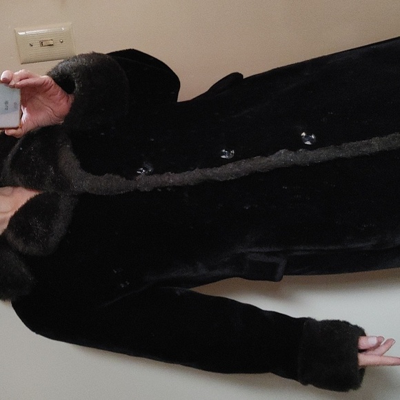 Vtg Black Faux Fur Long Coat Size 10 - Picture 3 of 15